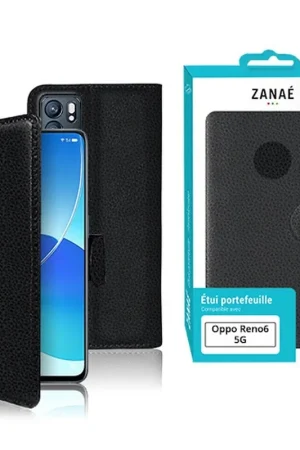 Prix Promo Etui Portefeuille Zanae pour Oppo Reno6 5G Noir