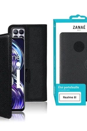Acheter En Ligne Etui Portefeuille Zanae pour Realme 8i Noir