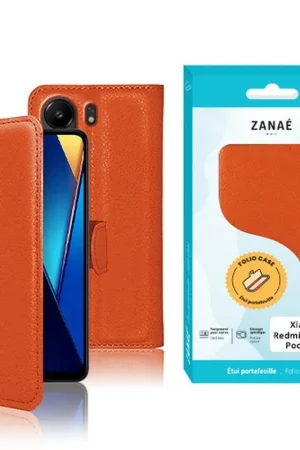 Authentique Etui Portefeuille Zanae pour Redmi 13C 4G / Poco C65 Orange