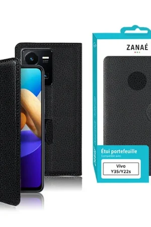 Top Vente Etui Portefeuille Zanae pour Vivo Y35 / Y22s Noir