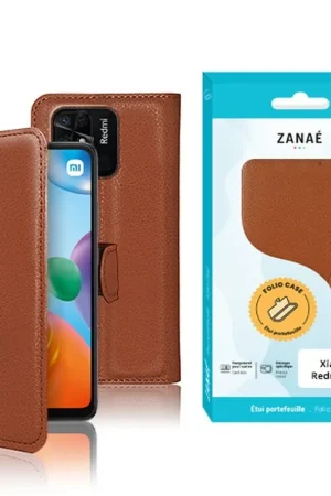 Réduction Etui Portefeuille Zanae pour Xiaomi Redmi 10C Marron