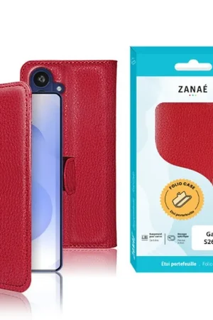 Soldes Etui Portefeuille Zanae Rouge pour Galaxy S26 Plus