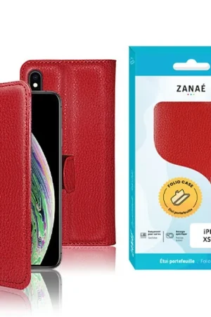 Top Vente Etui Portefeuille Zanae Rouge pour iPhone XS Max