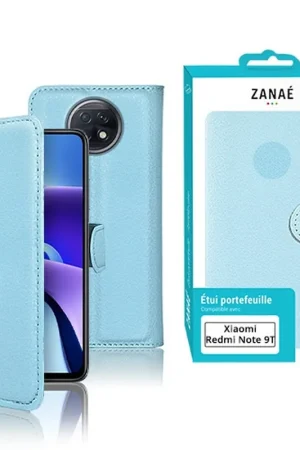 Prix Cassé Etui Portefeuille Zanae pour Xiaomi Redmi Note 9T Bleu clair