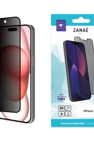 Promotion Film de confidentialité iPhone 15 Verre trempé noir