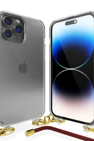 Coverzs Coque transparente avec cordon iPhone 14 Pro Max (rouge foncé) Super Prix