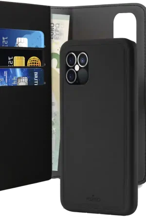 Top Vente Folio 2 en 1 iPhone 12 / 12 Pro Coque Magnétique Noir Puro
