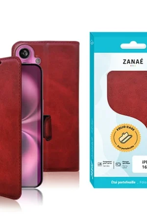 Remise Portefeuille Zanae Columbia rouge pour iPhone 16 Plus