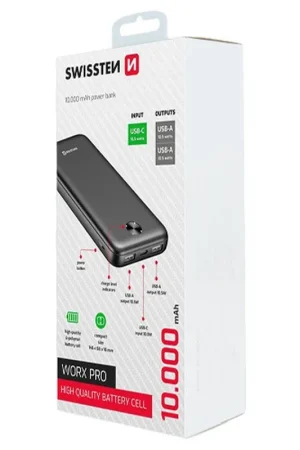 Prix Bas Power Bank Worx Pro Swissten 10000 mAh - Noir
