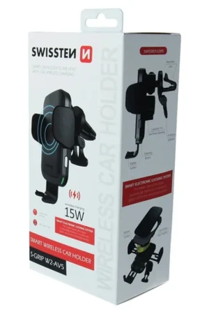 Support Voiture Motorisé Charge Sans Fil Swissten Noir Réduction