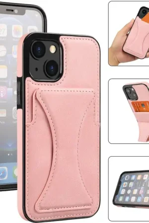 Top Vente ShieldCase Étui cuir iPhone 13 Mini support porte-cartes (Rose)