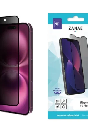 Verre de confidentialité pour iPhone 16 Plus Noir Satisfait Ou Remboursé