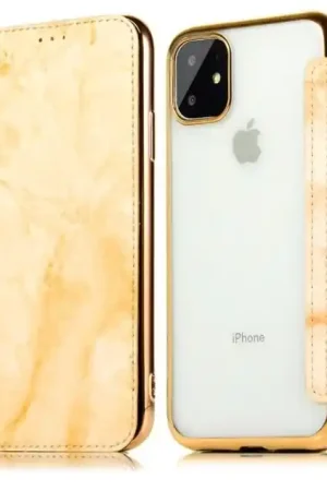 Offre Exclusive ShieldCase Étui portefeuille à rabat marbre iPhone 12 (or)
