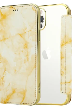 ShieldCase Étui portefeuille à rabat marbre iPhone 12 Pro (or) Pas Cher