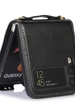 ShieldCase Coque étui portefeuille Samsung Galaxy Z Flip 4 cordon cuir (noir) Promotion