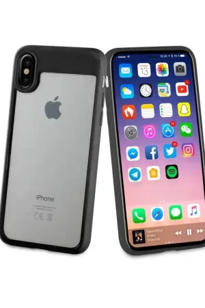 Coque iPhone X/Xs - Crystal Bump - transparente et contour noir Produit De Marque