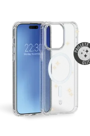 Prix Choc Coque renforcée AIR iPhone 15 Transparente avec paillettes Force Case