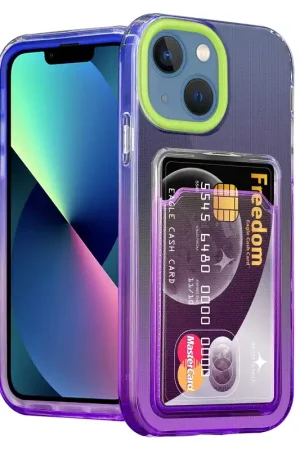 Petit Prix ShieldCase Coque iPhone 13 Mini porte-cartes coloré (vert/violet)
