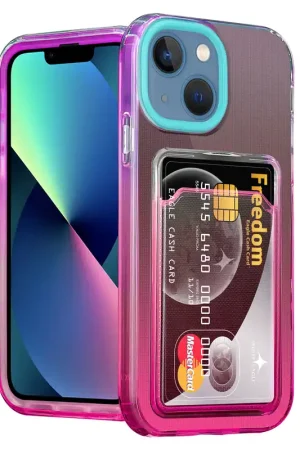 Pas Cher ShieldCase Coque iPhone 13 Mini porte-cartes colorée (turquoise/rose)