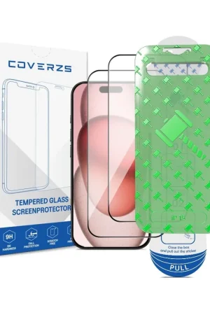 Coverzs iPhone 15 Tempered Glass protecteur d'écran avec cadre (2-Pack) Retour Gratuit