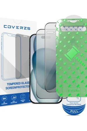 Promotion Coverzs iPhone 15 Plus Tempered Glass Privacy protecteur d'écran avec cadre (2-Pack)