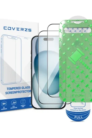 Super Prix Coverzs iPhone 15 Plus Tempered Glass protecteur d'écran avec cadre (2-Pack)