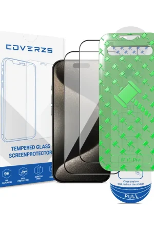 Coverzs iPhone 15 Pro Tempered Glass protecteur d'écran avec cadre (2-Pack) Authentique