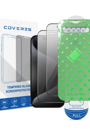 Retour Gratuit Coverzs iPhone 15 Pro Max Tempered Glass Privacy protecteur d'écran avec cadre (2-Pack)