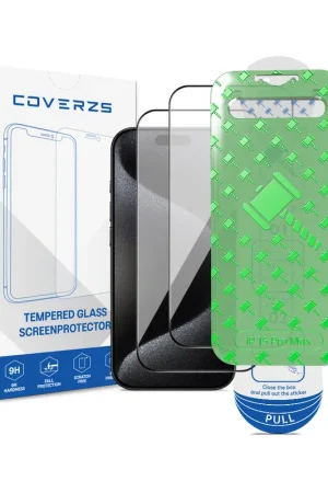 Expédié Aujourd’hui Coverzs iPhone 15 Pro Max Tempered Glass protecteur d'écran avec cadre (2-Pack)