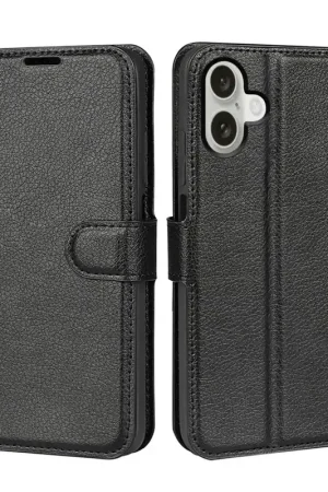 Commande En Gros ShieldCase iPhone 16 étui bibliothèque en cuir (noir)