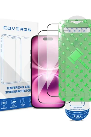 Coverzs iPhone 16 Tempered Glass protecteur d'écran avec cadre (2-Pack) Pas Cher