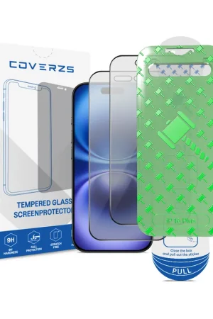 Promotion Saisonnière Coverzs iPhone 16 Plus Tempered Glass Privacy protecteur d'écran avec cadre (2-Pack)