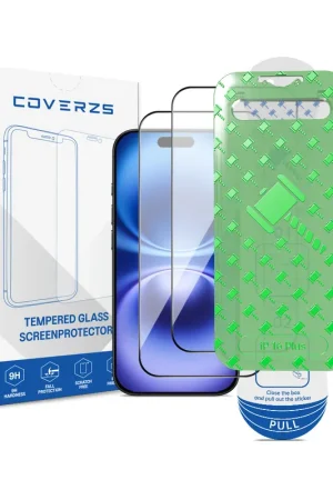 Coverzs iPhone 16 Plus Tempered Glass protecteur d'écran avec cadre (2-Pack) Super Prix