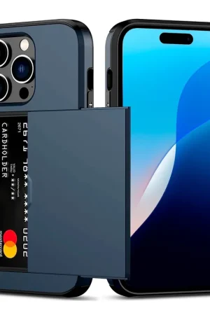 Acheter En Ligne ShieldCase iPhone 16 Pro coque porte-cartes avec curseur (bleu foncé)
