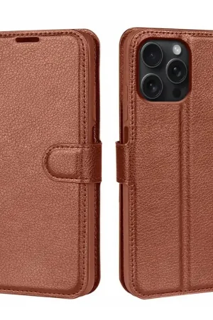 Jusqu’à Épuisement Des Stocks ShieldCase iPhone 16 Pro étui bibliothèque en cuir (marron)
