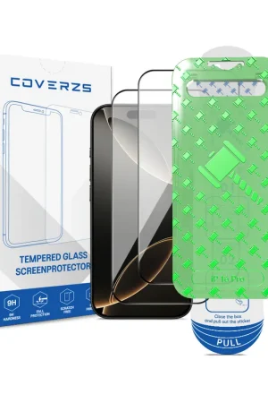 Coverzs iPhone 16 Pro Tempered Glass protecteur d'écran avec cadre (2-Pack) Populaire