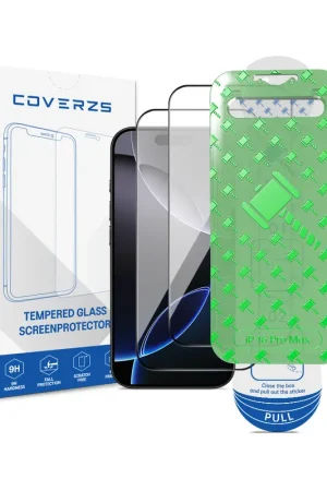 Livraison Gratuite Coverzs iPhone 16 Pro Max Tempered Glass protecteur d'écran avec cadre (2-Pack)