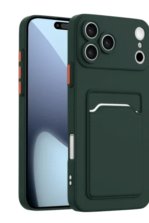 Bon Marché ShieldCase iPhone 17 Pro Back cover avec porte carte (vert foncé)