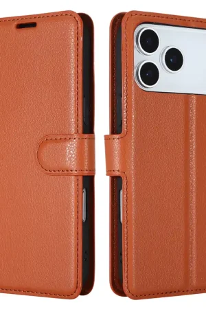 Expédition Rapide ShieldCase iPhone 17 Pro Max étui bibliothèque en cuir (marron)