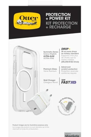 Meilleur Prix OtterBox iPhone 16 Symmetry MagSafe Coque + Kit de Protection (transparent)