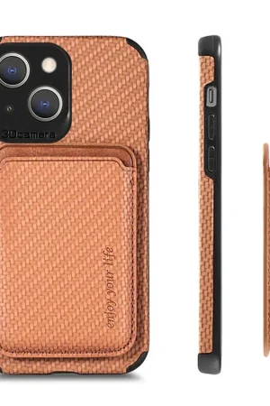 Livraison Gratuite Coverzs Coque tressée porte-cartes MagSafe iPhone 13 (marron)
